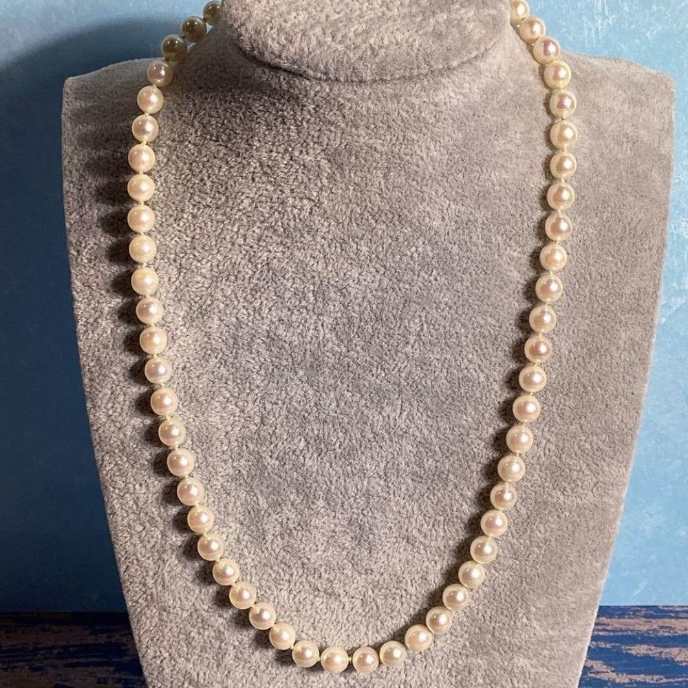 14K WHITE PEARL 6MM KNOTTED NECKLACE 18"